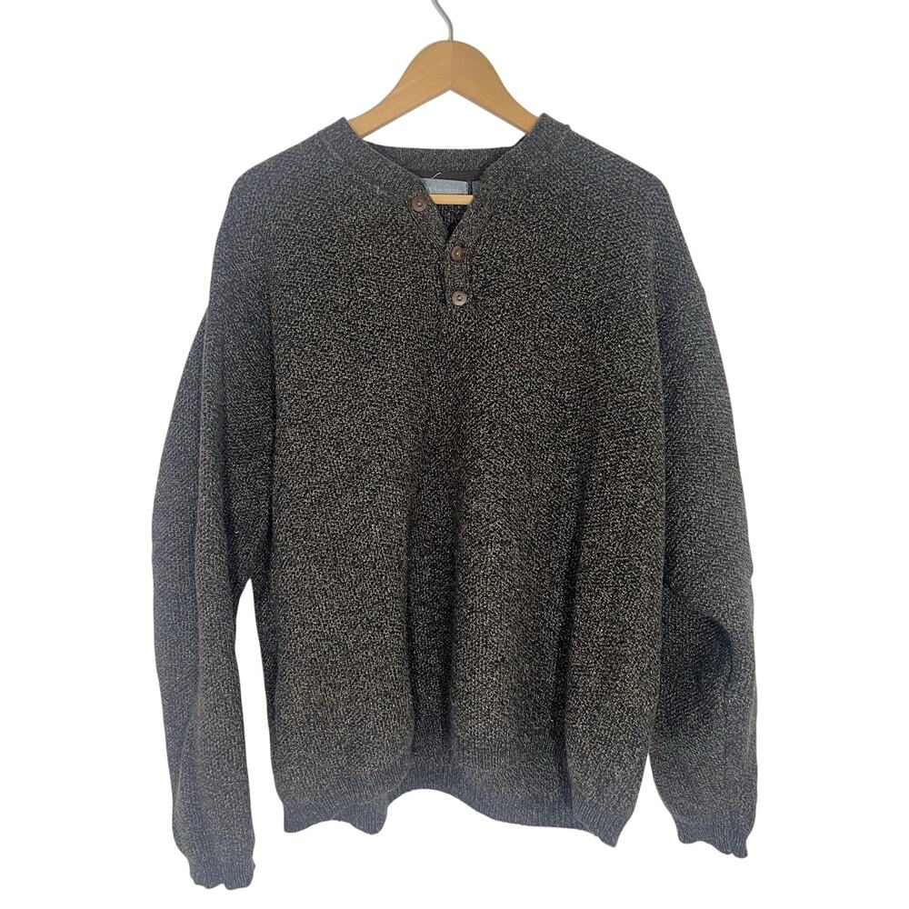 Oscar De La Renta Men's Henley Knit Sweater Size XL Heavy Grunge - Picture 1 of 10